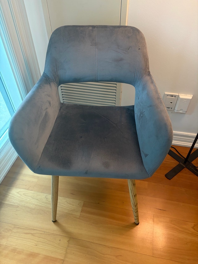 Grey Velvet Chair – Wooden Legs – 2 Available