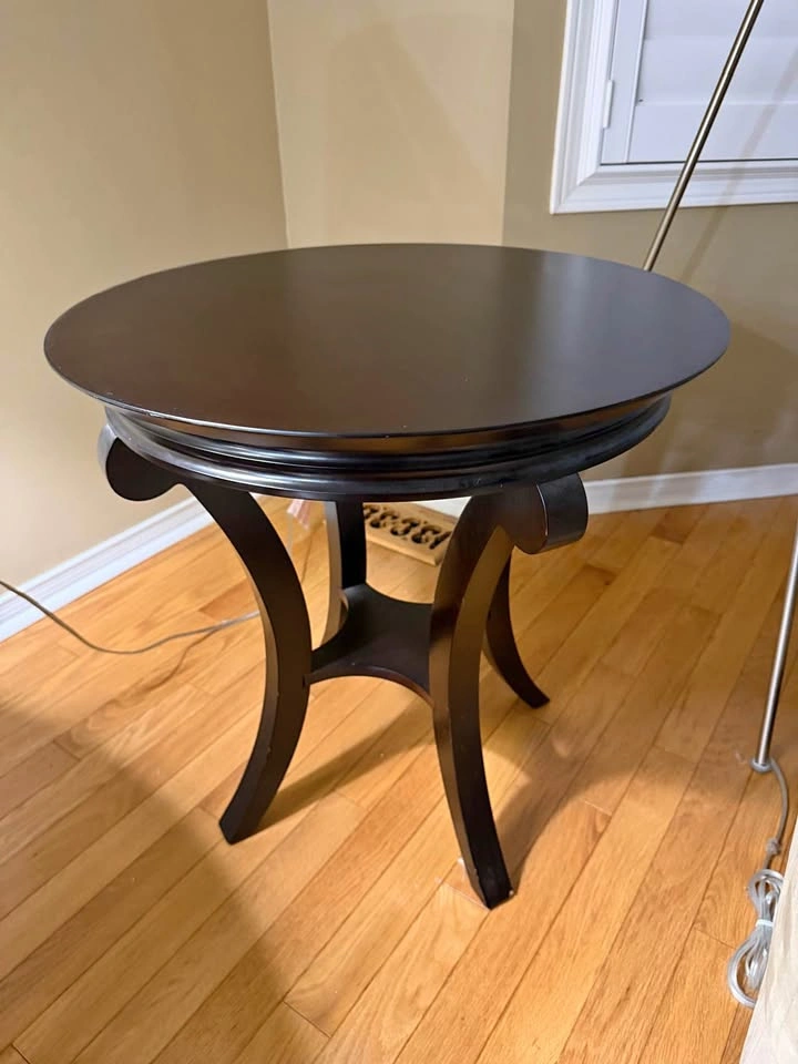 Round Dark Brown Solid Wood Accent Table