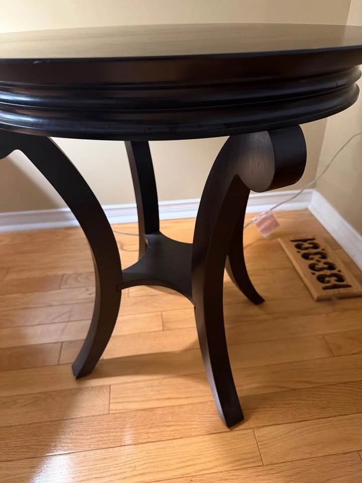 Round Dark Brown Solid Wood Accent Table - photo 3