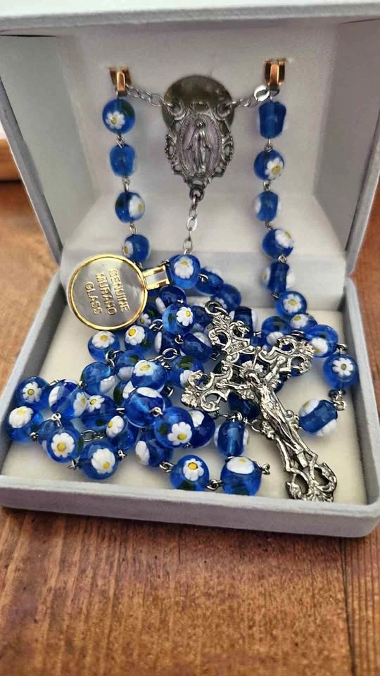 Genuine Murano Glass Rosary with Blue Millefiori Beads