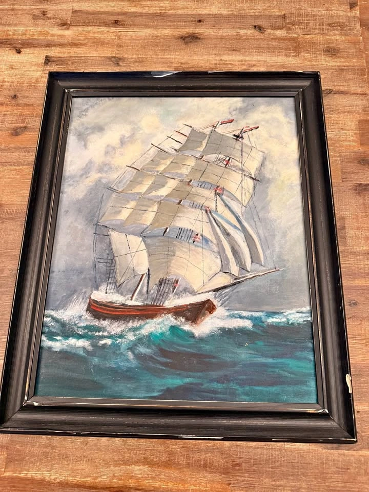 Antique Sailing ship painting on canvas