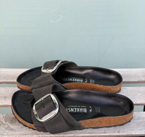 Birkenstock Madrid Big Buckle Women's Black Leather Sandals Size