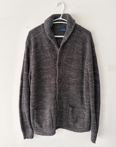 Polo Ralph Lauren Mens Cotton Shawl Collar Knit Charcoal Cardiga