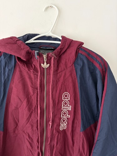 Vintage 90s Adidas Big Trefoil Logo Hooded Maroon Bomber Jacket - photo 2