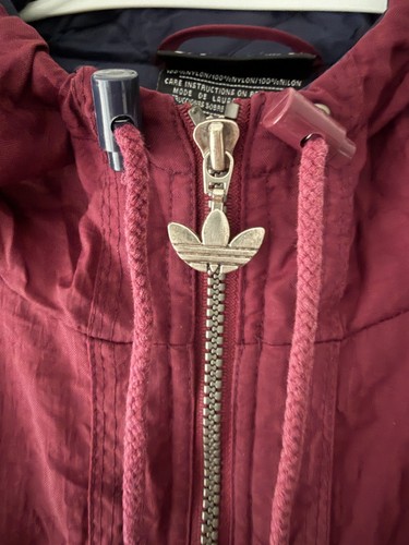 Vintage 90s Adidas Big Trefoil Logo Hooded Maroon Bomber Jacket - photo 3