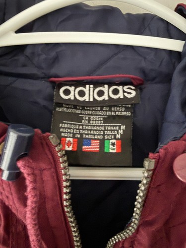 Vintage 90s Adidas Big Trefoil Logo Hooded Maroon Bomber Jacket - photo 4