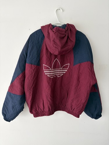 Vintage 90s Adidas Big Trefoil Logo Hooded Maroon Bomber Jacket - photo 5