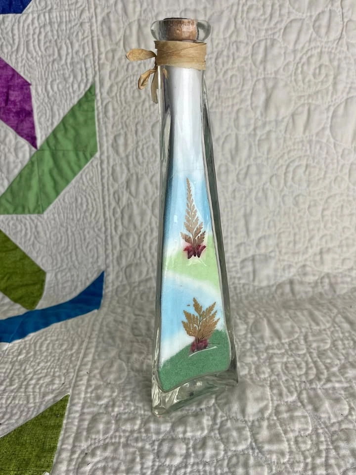 Decorative Sand Art Bottle with Pressed Flowers