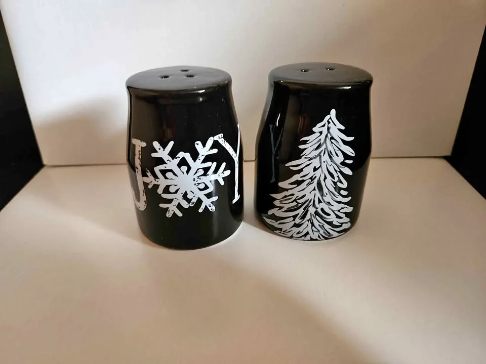 Holiday Black Ceramic Salt and Pepper Shakers