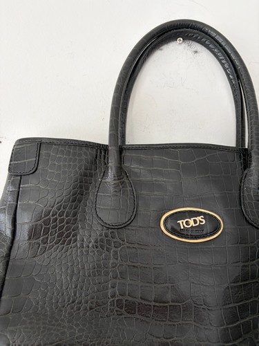 Tod's Genuine Leather Crocodile Embossed Black Handbag - photo 5