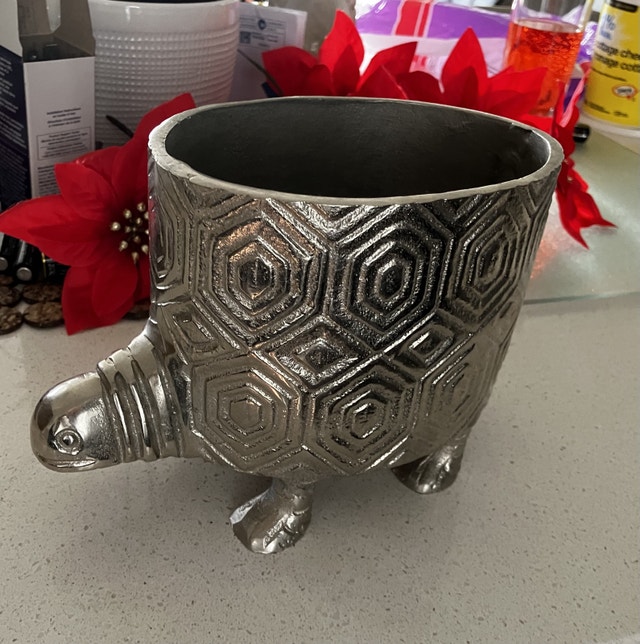 Silver Metal Turtle Flower Pot - photo 2