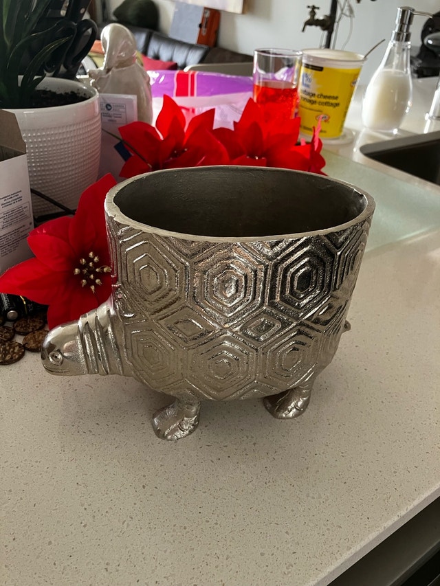 Silver Metal Turtle Flower Pot - photo 4