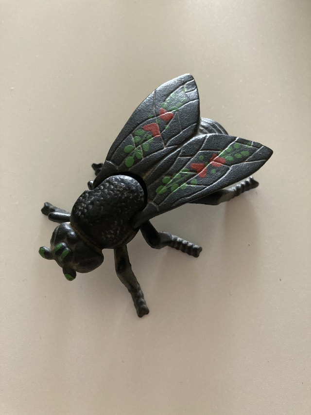 Rare Vintage Cast Iron Painted Fly Ashtray