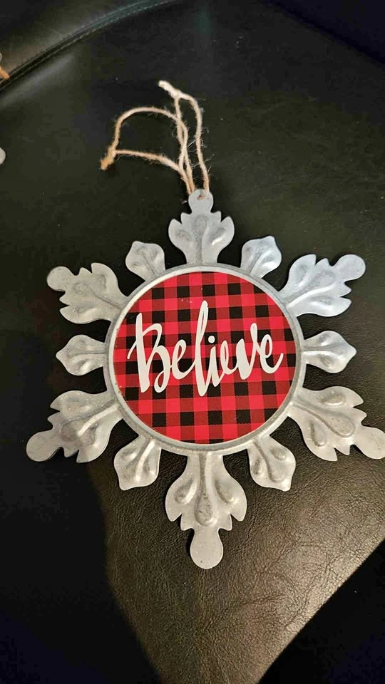 Set of 4 Galvanized Metal Snowflake Ornaments