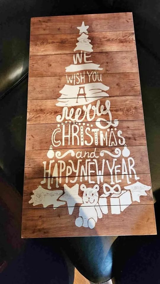 Wooden Merry Christmas and Happy New Year Sign