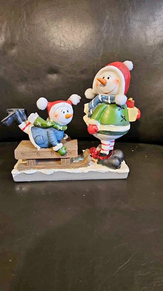 Snowman and Sled Christmas Figurine