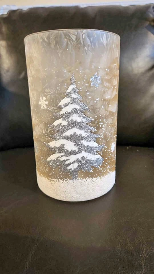Frosted Glass Winter Pine Tree Candle Holder