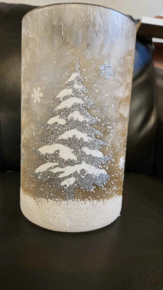 Set of 2 Frosted Winter Tree Glass Candle Holders - photo 2