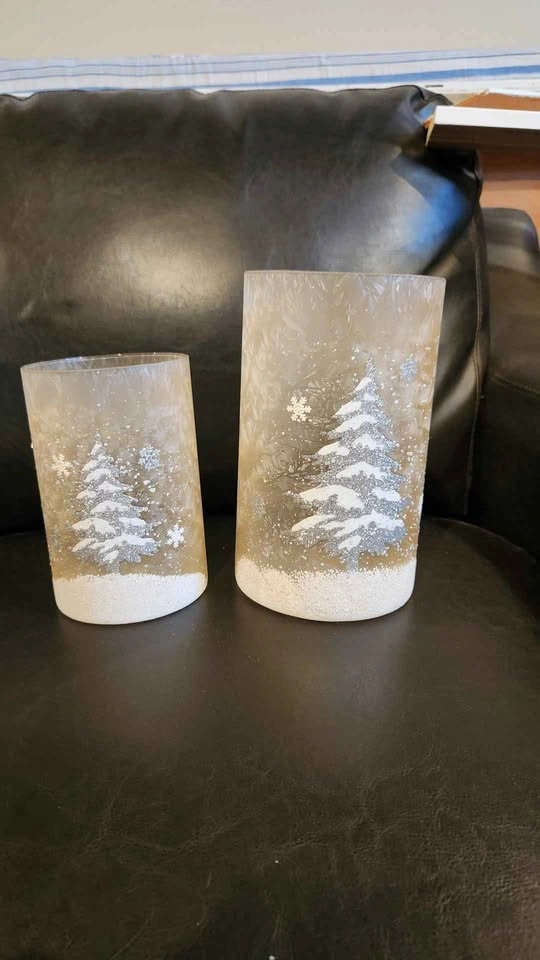 Set of 2 Frosted Winter Tree Glass Candle Holders - photo 3
