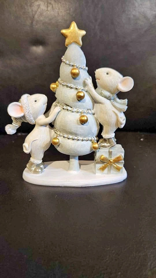 White and Gold Mice Christmas Tree Figurine