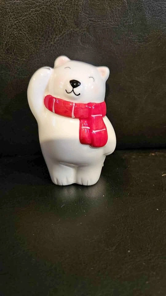 Ceramic Polar Bear Figurine with Red Scarf