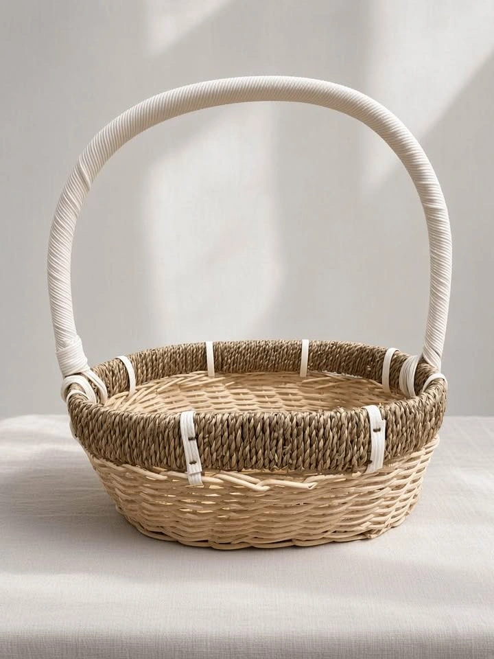 Handwoven Seagrass Wicker Market Basket with Handle