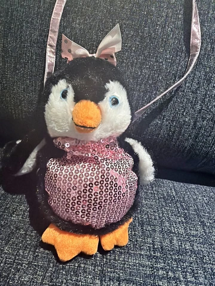 Kids Plush Penguin Crossbody Purse - Pink Sequin Belly