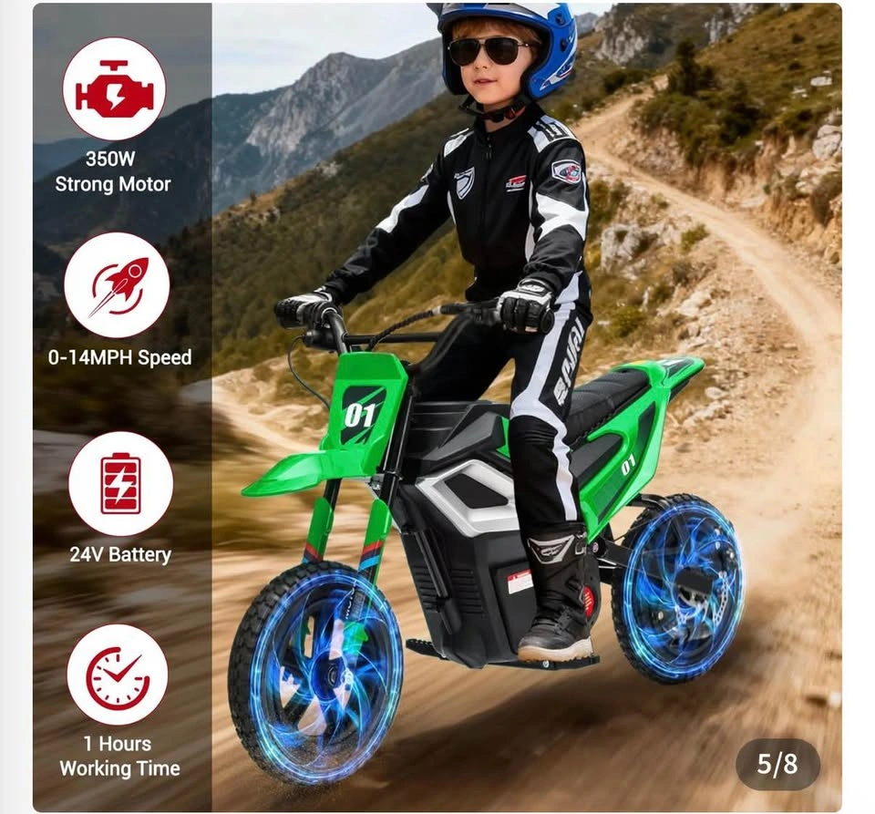 24V Kids Electric Dirt Bike 350W Motor 13.7MPH Speed - photo 2