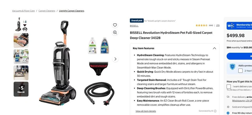 Bissell Revolution HydroSteam Pet Carpet Cleaner 3432B - photo 2