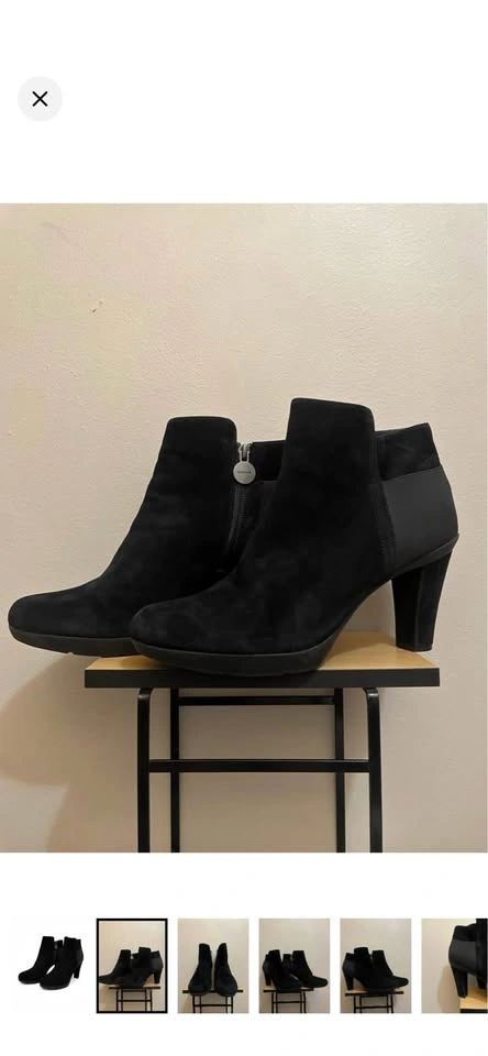 Geox Black Suede Ankle Booties with Block Heel – Size 41 EUC
