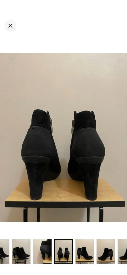 Geox Black Suede Ankle Booties with Block Heel – Size 41 EUC - photo 4