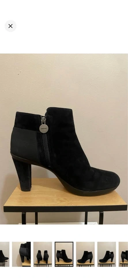 Geox Black Suede Ankle Booties with Block Heel – Size 41 EUC - photo 5