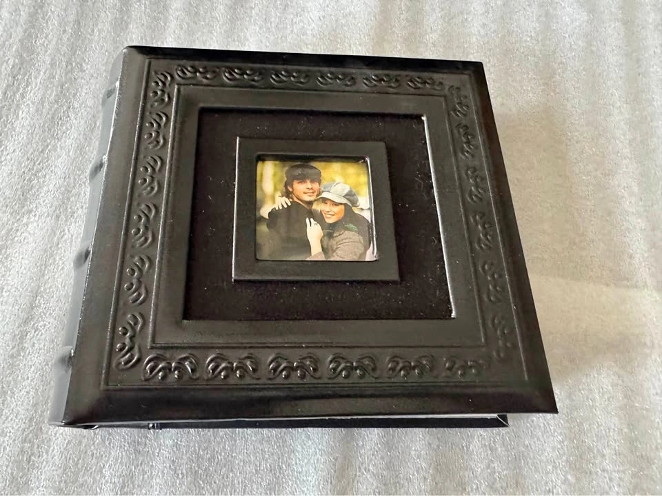 Elegant Black Embossed Photo Album with Cover Frame