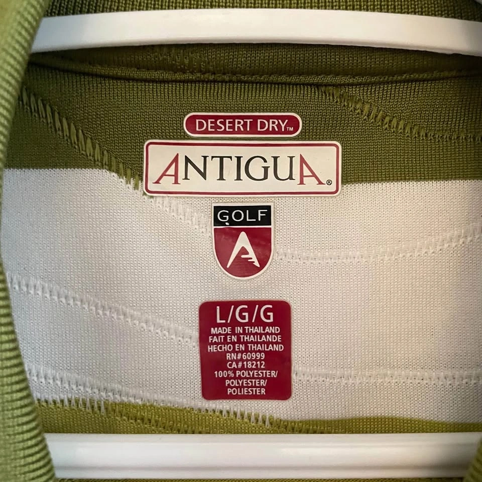 Antigua Green & White Striped Textured Golf Polo Shirt Size Larg - photo 5