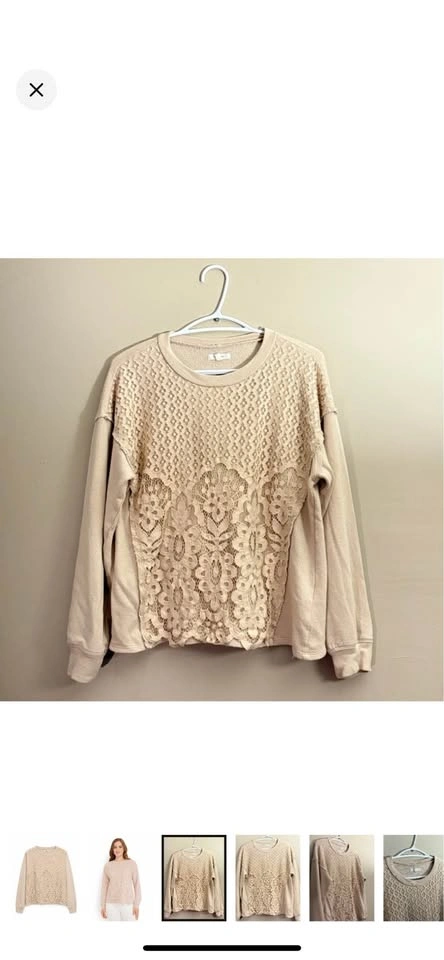 Maurices Cream Lace Overlay Drop-Shoulder Sweatshirt - Large