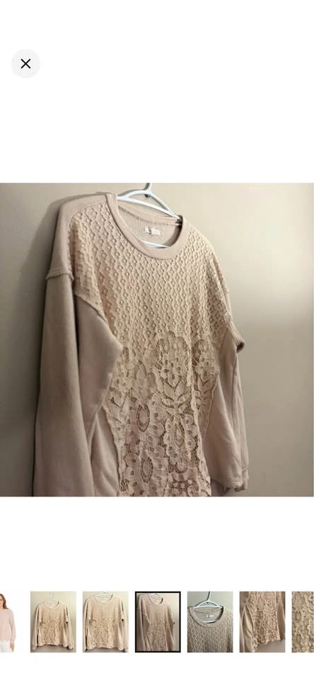 Maurices Cream Lace Overlay Drop-Shoulder Sweatshirt - Large - photo 2