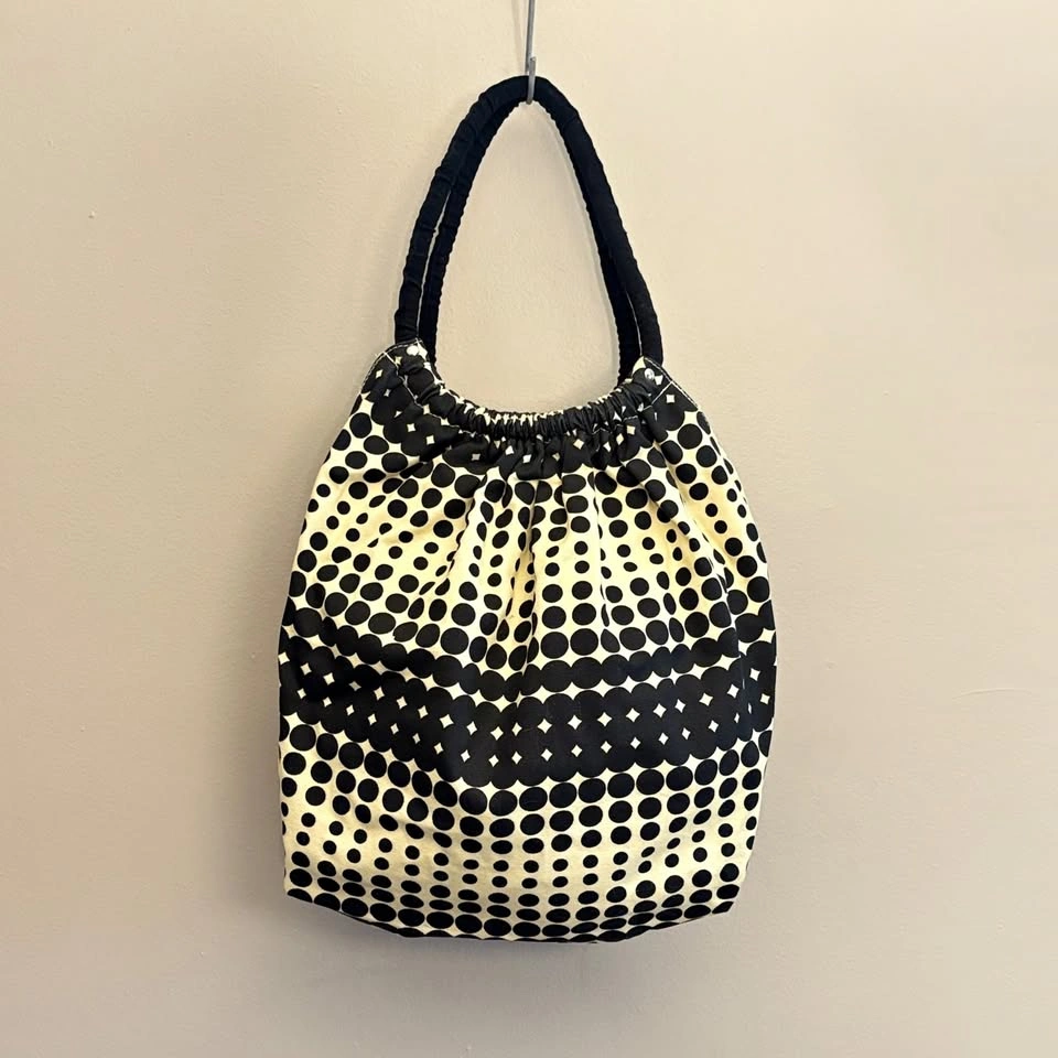 Cream & Black Polkadot Ombre Canvas Hobo Shoulder Bag