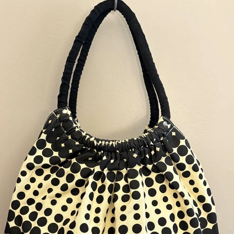 Cream & Black Polkadot Ombre Canvas Hobo Shoulder Bag - photo 3