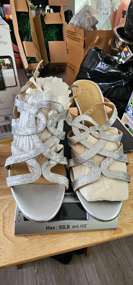 Naturalizer Silver Glitter Strappy Sandals