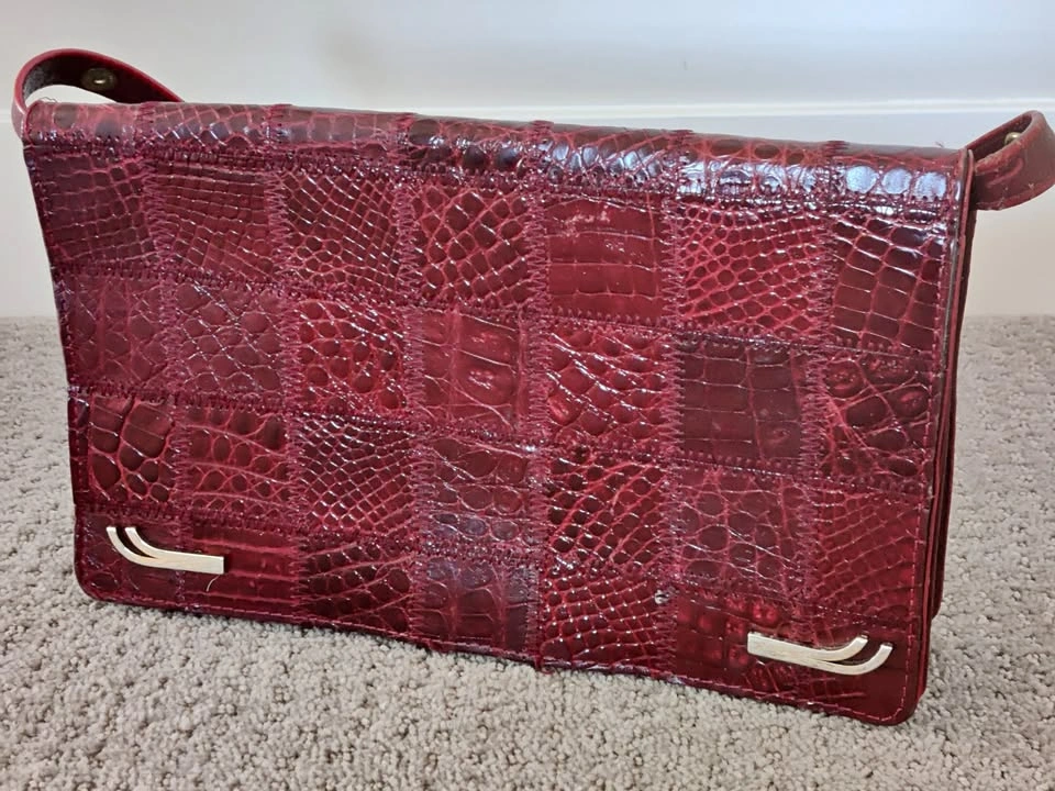 Women Red Snake Pattern Shoulder Bag / Hand Purse