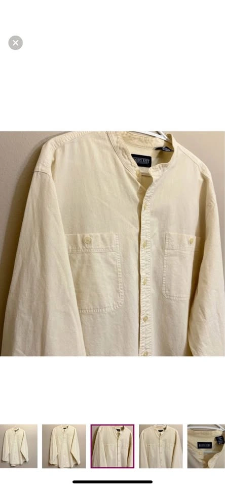 Vintage Lands End 100% Cotton Cream Mandarin Collar Button Up Sh - photo 2