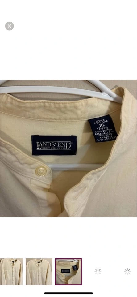 Vintage Lands End 100% Cotton Cream Mandarin Collar Button Up Sh - photo 3