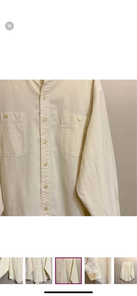 Vintage Lands End 100% Cotton Cream Mandarin Collar Button Up Sh - photo 4