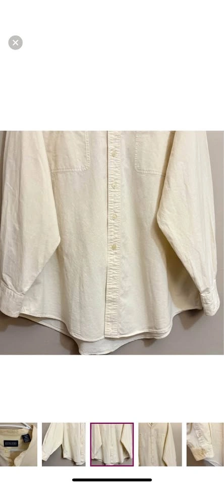 Vintage Lands End 100% Cotton Cream Mandarin Collar Button Up Sh - photo 5
