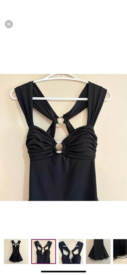 Y2K Black Backless V Cut Party Dress w Crinoline & Rhinestone - photo 2