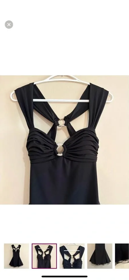 Y2K Black Backless V Cut Party Dress w Crinoline & Rhinestone - photo 2