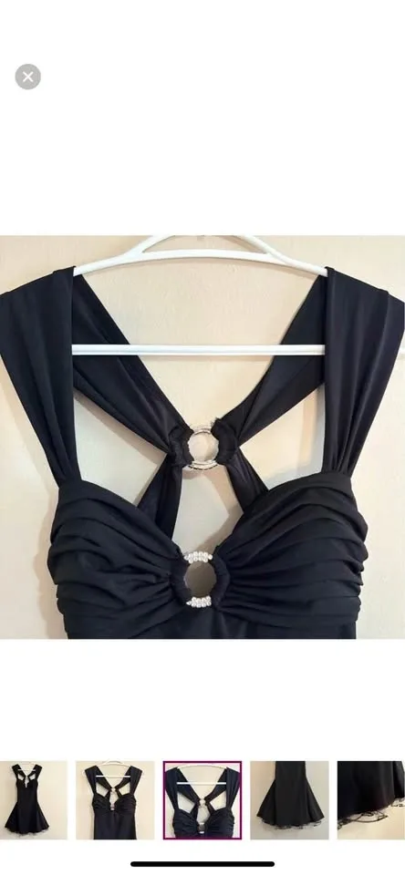 Y2K Black Backless V Cut Party Dress w Crinoline & Rhinestone - photo 3