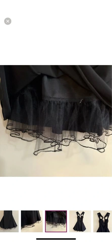 Y2K Black Backless V Cut Party Dress w Crinoline & Rhinestone - photo 5