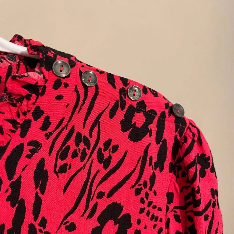 Marks & Spencer Pink & Black Floral Blouse w Ruffled Trim Size 1 - photo 4