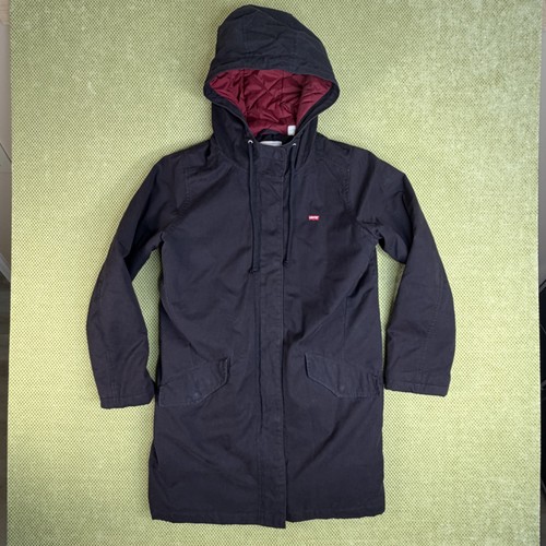 Levi's Women's S Black Hooded Trench Coat Parka Quilted Lined